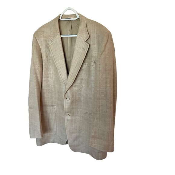 VINTAGE Christian Brooks Mens Pure Silk Beige Tan Blazer - Picture 1 of 6